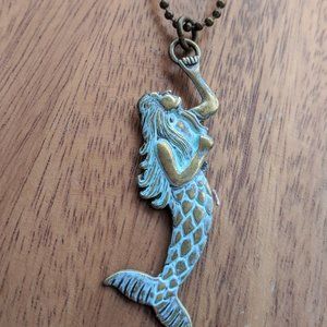 Antique Brass Mermaid Pendant Necklace